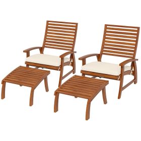 Outsunny 4-Piece Outdoor Seating Group: Acacia Wood, Cream Cushions, Includes Footstools for Ultimate Relaxation|