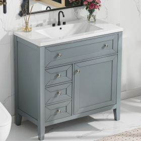 Solid Wood Bathroom Vanity with Ceramic Undermount Sink - 12" Soft-Close Drawer Slides, Flip Bin + Single Drawer + Storage Drawer, Adjustable She