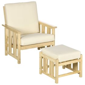 Outsunny Lounge Luxe: 2PC Wooden Patio Chairs with Ottoman & Plush Cushions