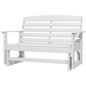 Outsunny 2-Person HDPE Glider Bench with Slatted Design & Smooth Motion in Pure White