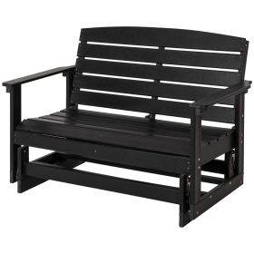 Outsunny Patio Glider Bench HDPE Slatted Double Rocking Chair Outdoor Seating in Sleek Black