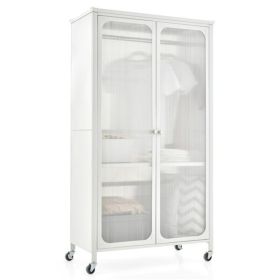 Modern Mobile Closet Armoire - 31.5"x14.5"x58" Size, Visible Doors, Adjustable Shelves & Hanging Rod, Ideal for Home Clothing Storage