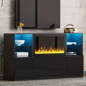 ON-TREND High Gloss TV Stand with 34.2" Non-heating Electric Fireplace, Modern Entertainment Center with LED Light