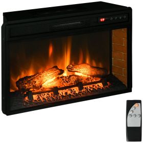 HOMCOM 27" Electric Fireplace Insert, Retro Recessed Fireplace Heater with Realistic Log Flame, Remote Control, and Adjustable Brightness, 1400W