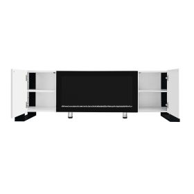 ON-TREND Modern TV Stand with 34.2" Non-heating Electric Fireplace, High Gloss Entertainment Center with 2 Cabinets, Media Console for TVs up to