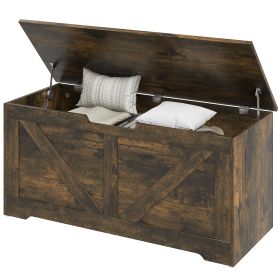 39.4 Inches Storage Chest, Storage Trunk with 2 Safety Hinges, Wooden Box for Living Room, Brown Wood Grain