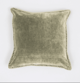 Stonewashed Cotton Velvet Throw Pillow With Decorative Handstiched Edges-19X19inch (Option: Olive)