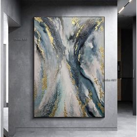 Handmade Oil Painting Canvas Wall Art Decoration Abstract Art Painting Gold Foil Streamer for Home Living Room hallway bedroom luxurious decorati (size: 150x220cm)