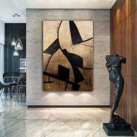 Black and Beige Abstract Painting Palette Knife Oil Painting Modern Heavy Textured Art Geometric Wall Art Contemporary Artwork Mural Art (Style: 01, size: 50x70cm)