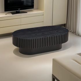43.70 Inch Modern Handcraft Drum Coffee Table Oval Coffee Table for Living Room,Small Wooden Coffee Table with Sturdy Pedestal for Office (Color: Black, Material: MDF)